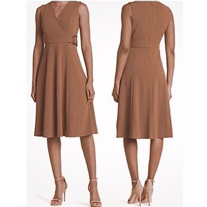 Calvin Klein Dress Side Buckle Minimalist V-neck Sleeveless Midi Neutral Career